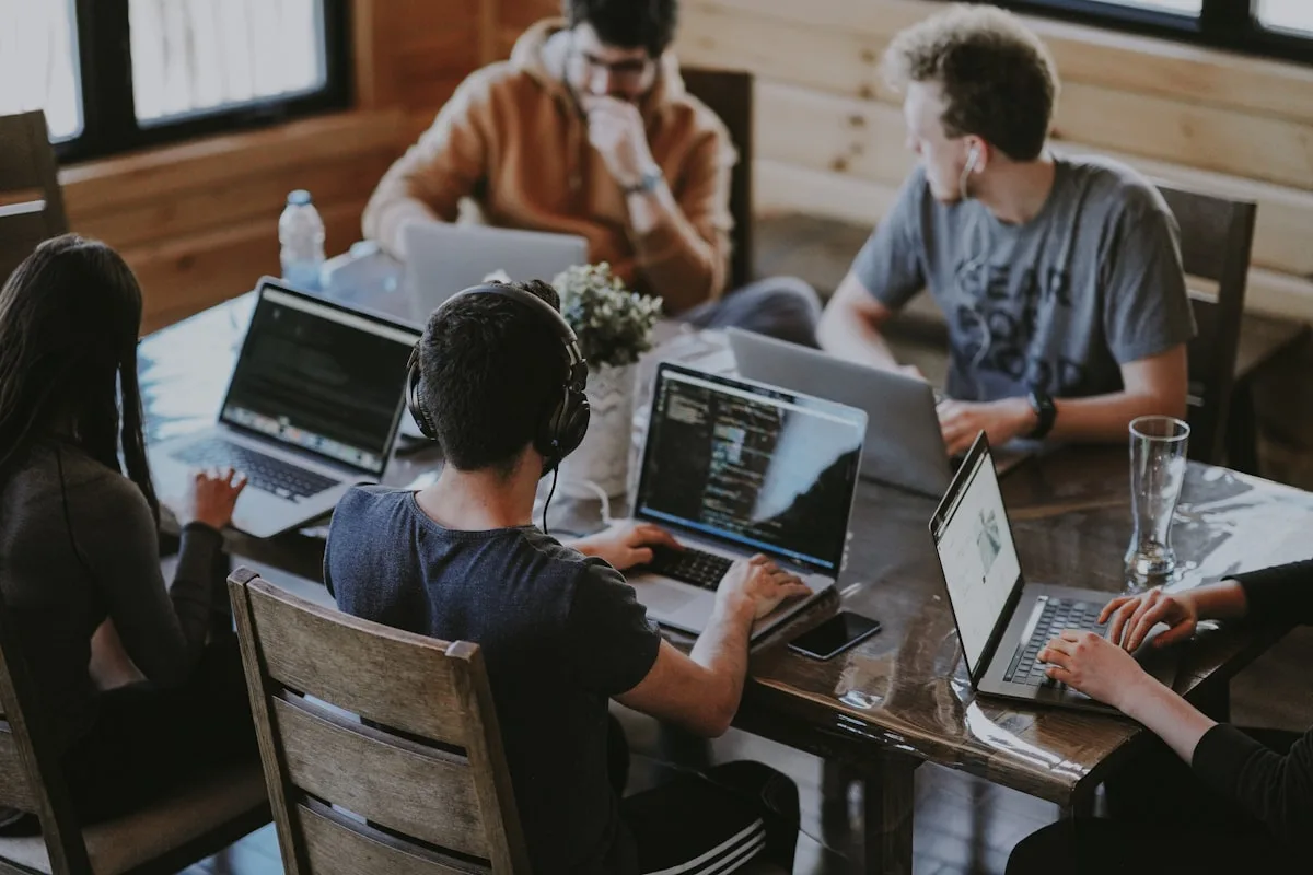 Software development team collaborating